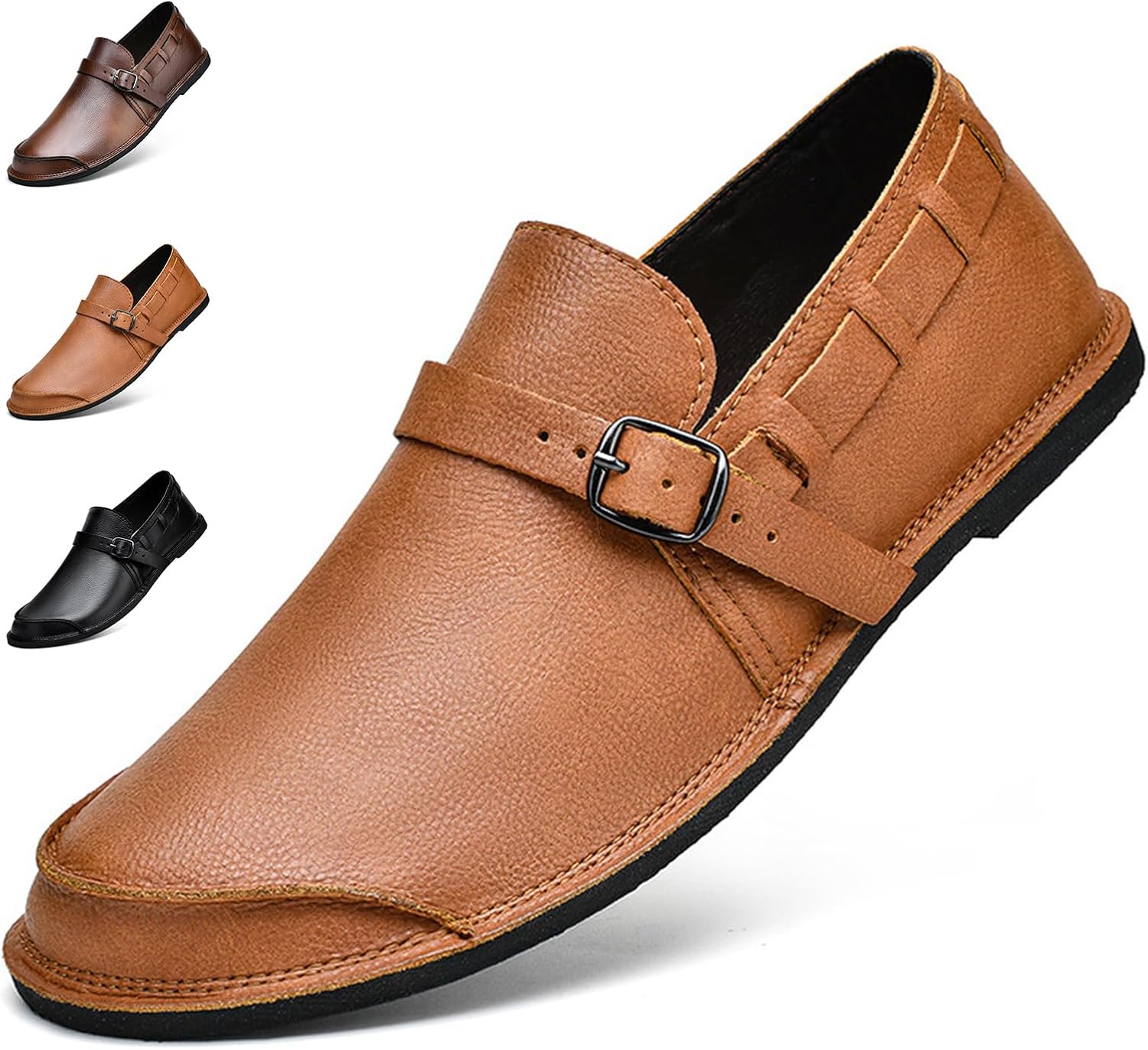 

Мужские повседневные слипоны-лоферы из натуральной кожи с пряжкой-монах, удобные, классические, ручной работы, с круглым носком и широким мысом, оксфорды для ходьбы, модная обувь и делового стиля Pucepen, желтый