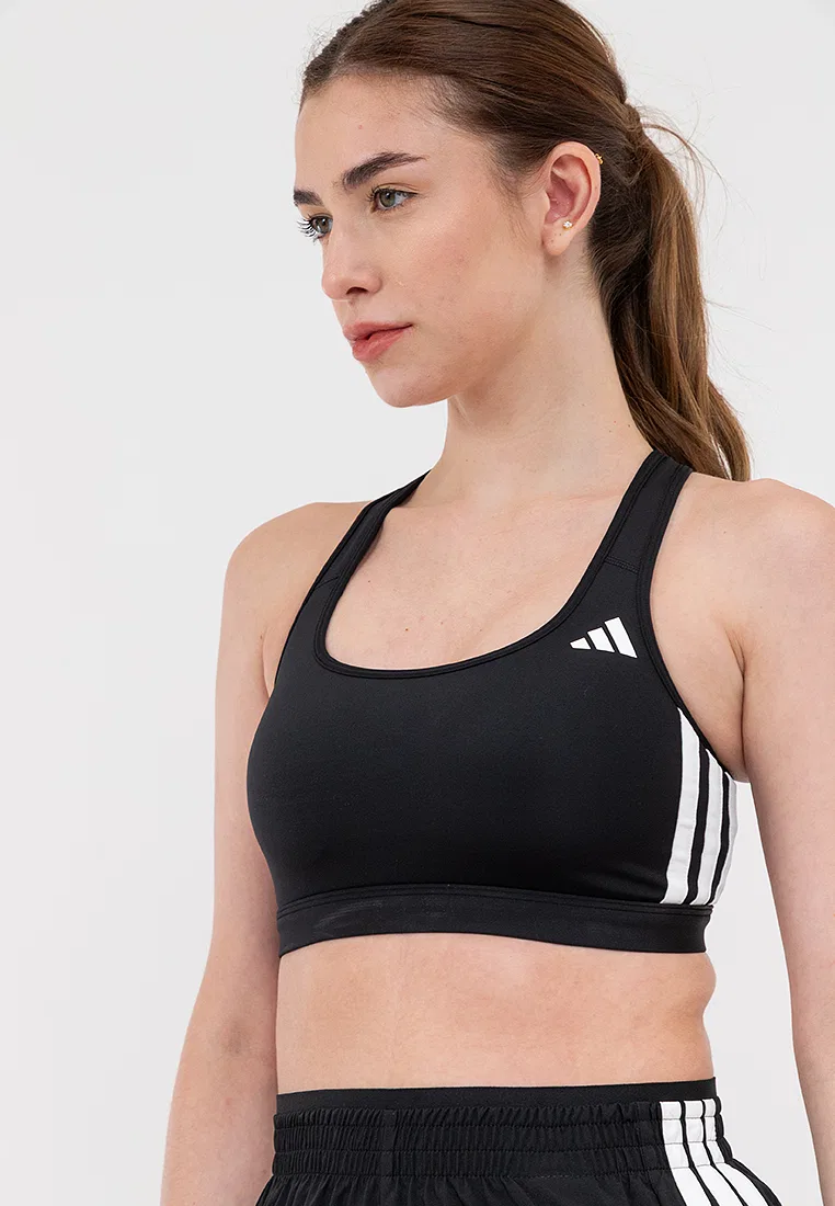 Бюстгальтер для фитнеса, средняя поддержка, Optime Essentials Workout 3-Stripes, Adidas, белый/черный — фото 4