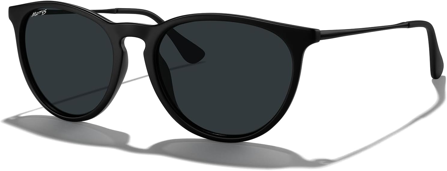 

Винтажные поляризованные солнцезащитные очки MERRY'S для женщин и мужчин, ретро-стиль, круглые зеркальные линзы, защита от ультрафиолета UV400, Matte Black Frame/Black Gradient Lens/Black Legs