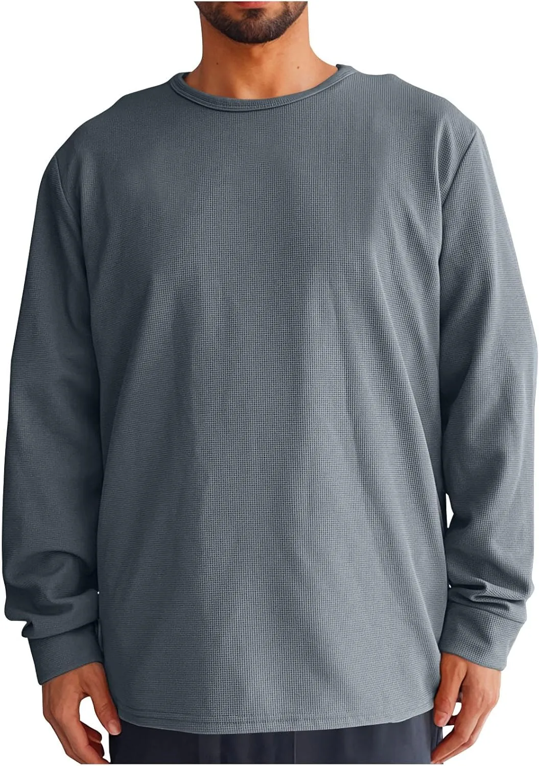 

Мужская футболка с длинным рукавом и вафельной текстурой QUNPIU