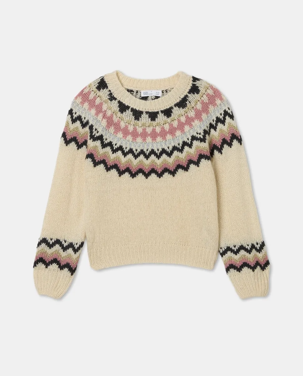 

Рождественский свитер с жаккардовым воротником и металлизированной нитью для девочек Kids El Corte Inglés, белый