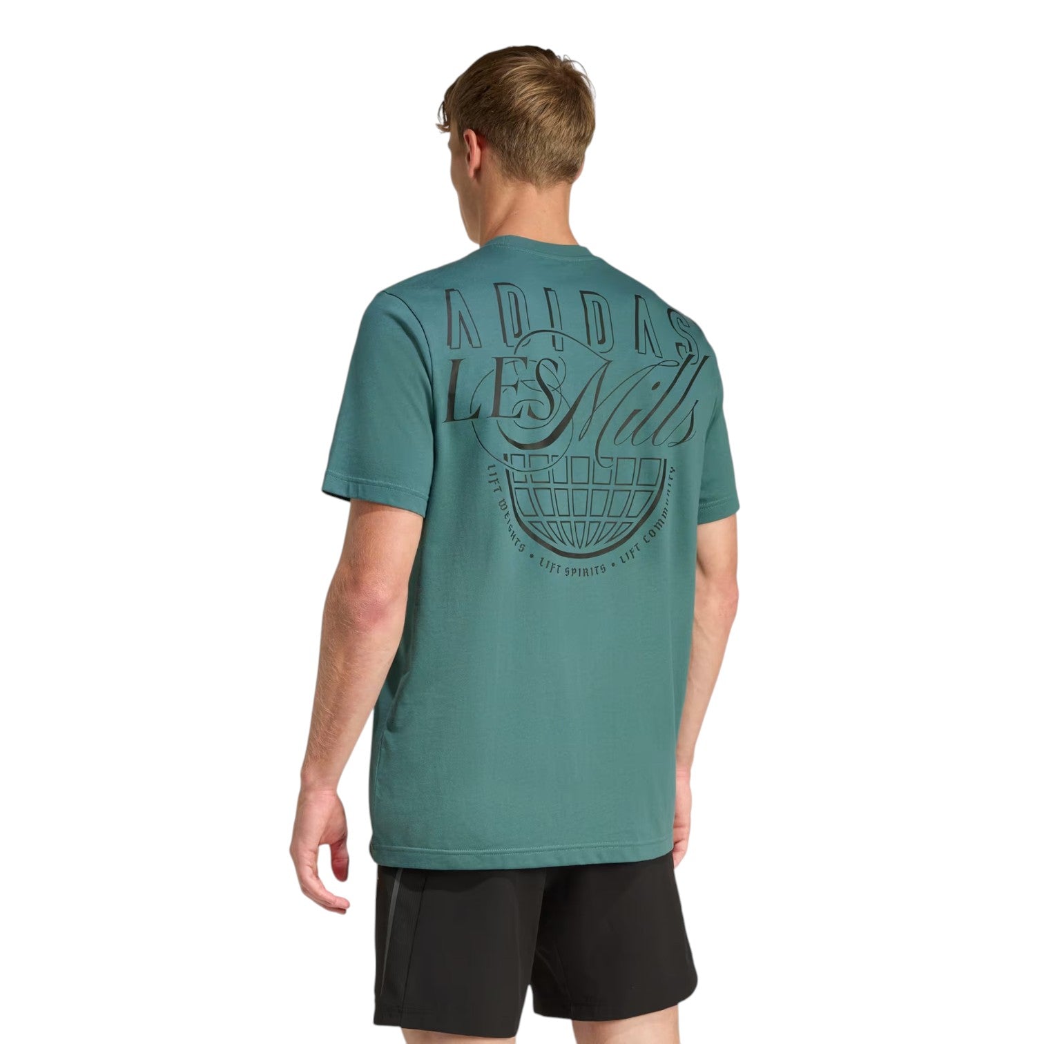 Футболка Adidas x Les Mills Glove Graphic T-Shirt 'Preloved Teal' — фото 3