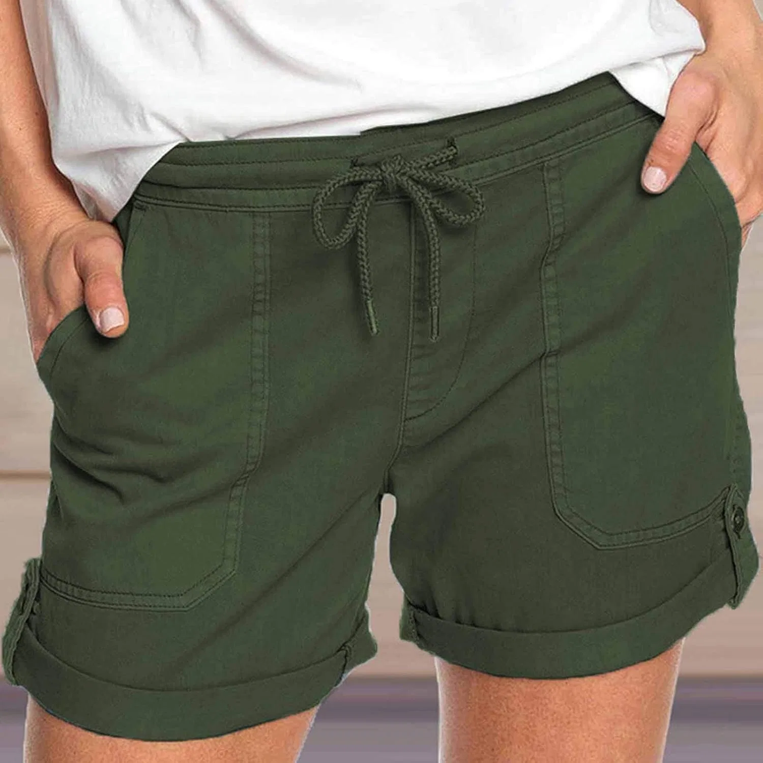 Шорты женские с высокой талией, Cotton, Army Green — фото 2