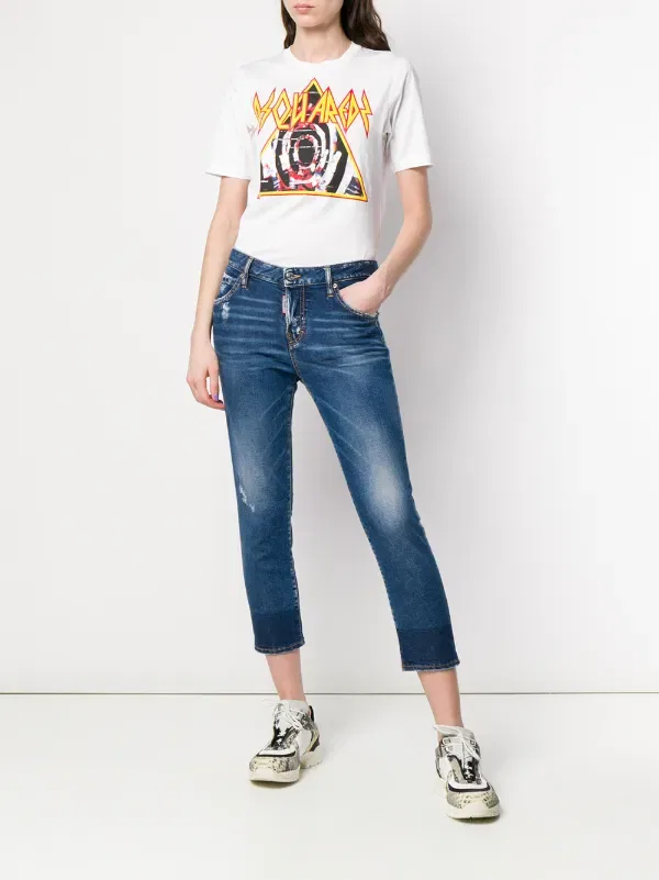 Укороченные джинсы в стиле "крутой девчонки" Dsquared2, синий — фото 2