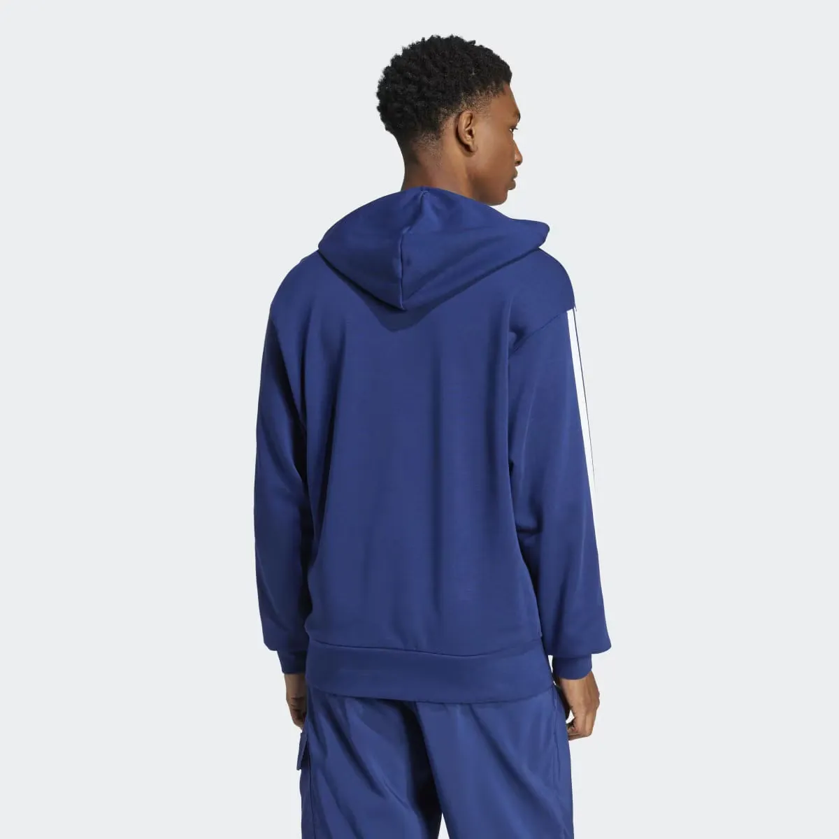 Men's Essentials Французская махровость 3 полоски Adidas Толстовка с капюшоном, синий — фото 2
