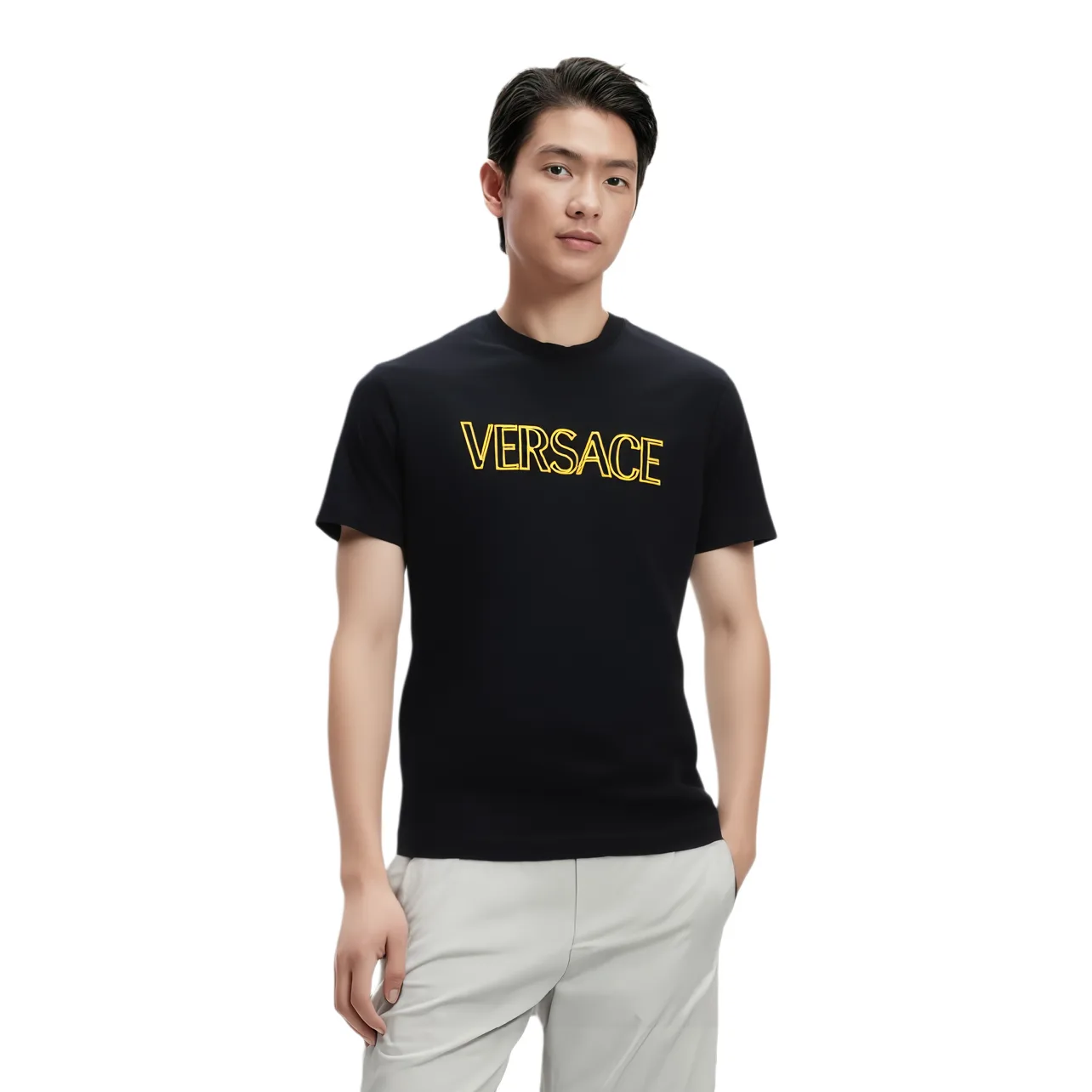 Хлопковая футболка VERSACE, черный — фото 4