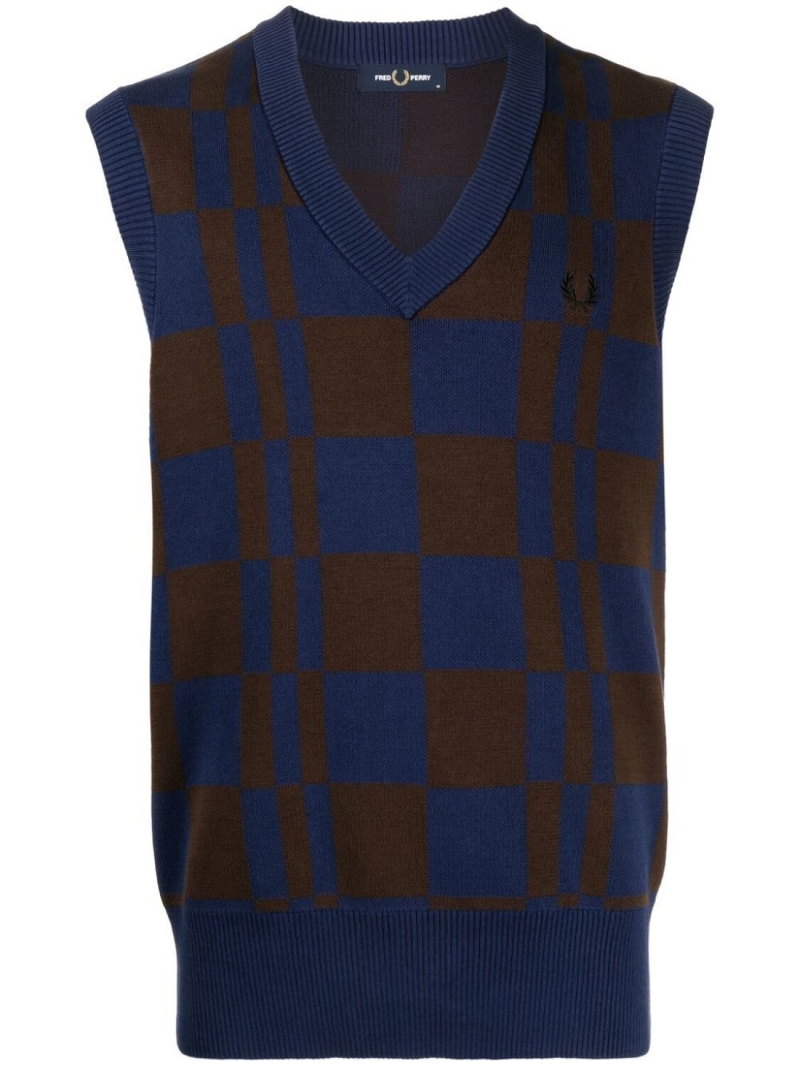 

Fred Perry Checkerboard V-neck knitted vest, синий