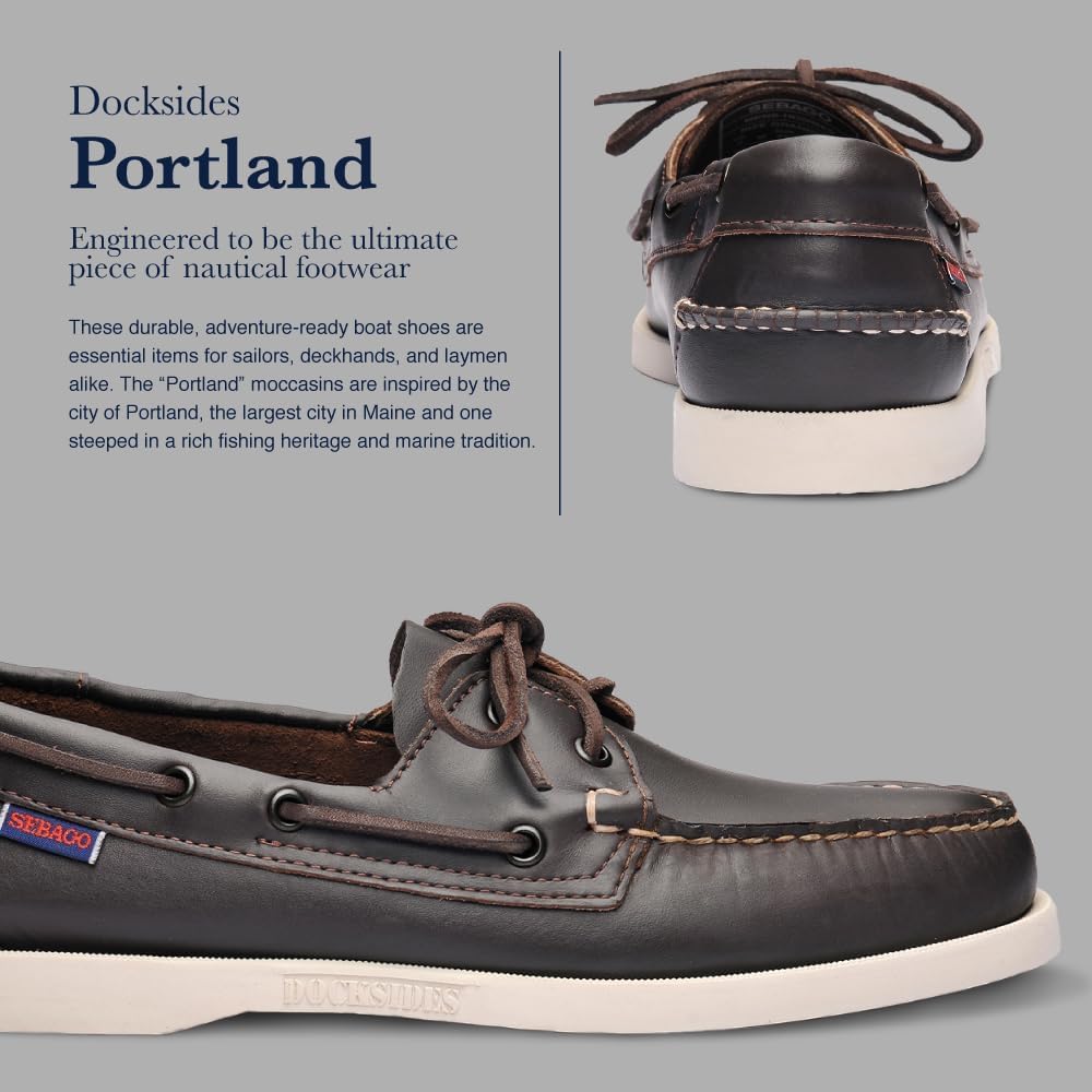 Мокасины Sebago Portland из натуральной кожи, сшитые вручную, с кожаной подкладкой и нескользящей резиновой подошвой, темно-коричневый — фото 4