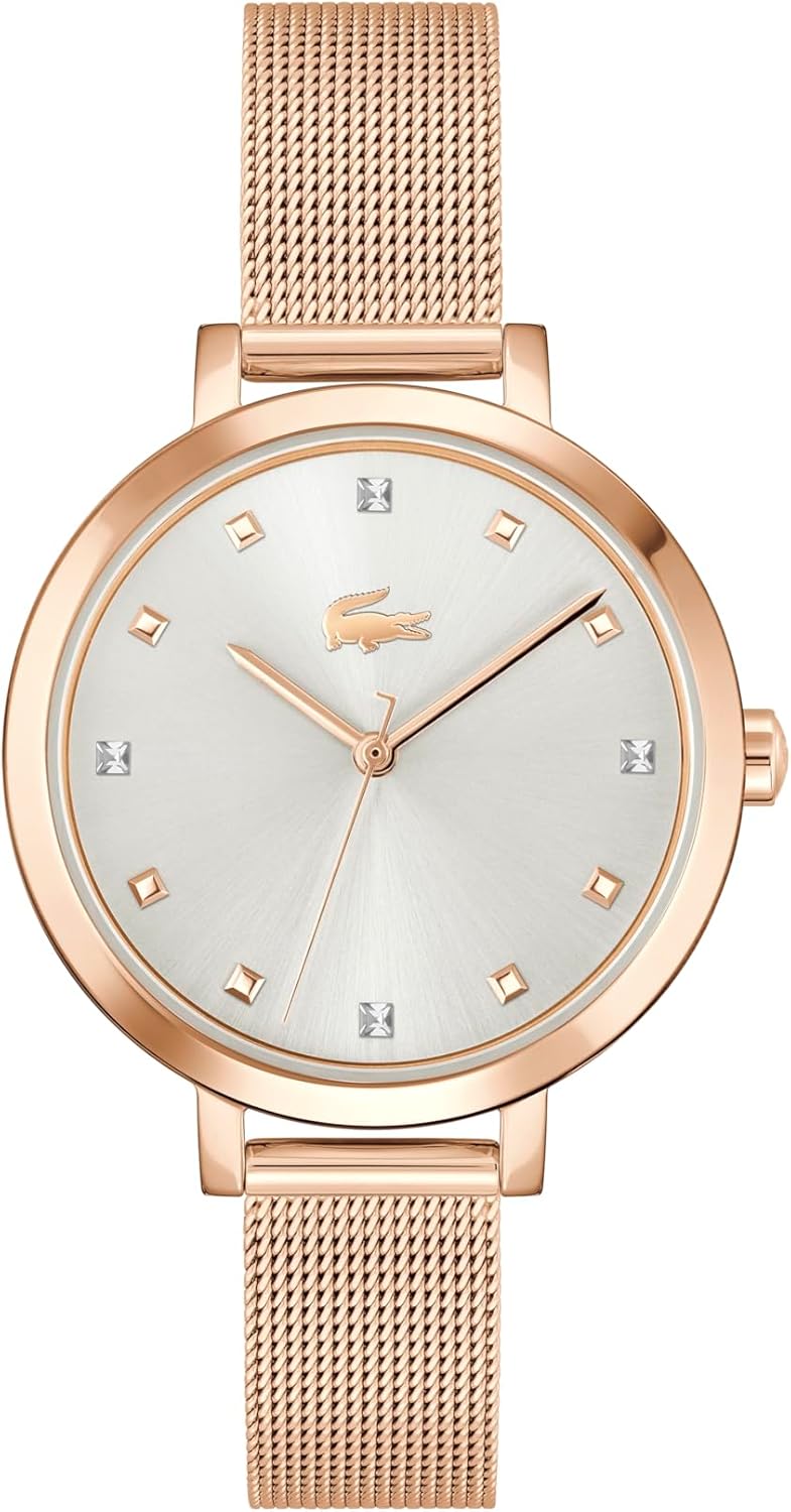 

Lacoste Riga женские часы 3H Quartz, нержавеющая сталь, водонепроницаемость до 5ATM/50 метров - минималистичная элегантность - премиальный модный аксессуар - подарок для нее - 34mm, Carnation Gold Mesh