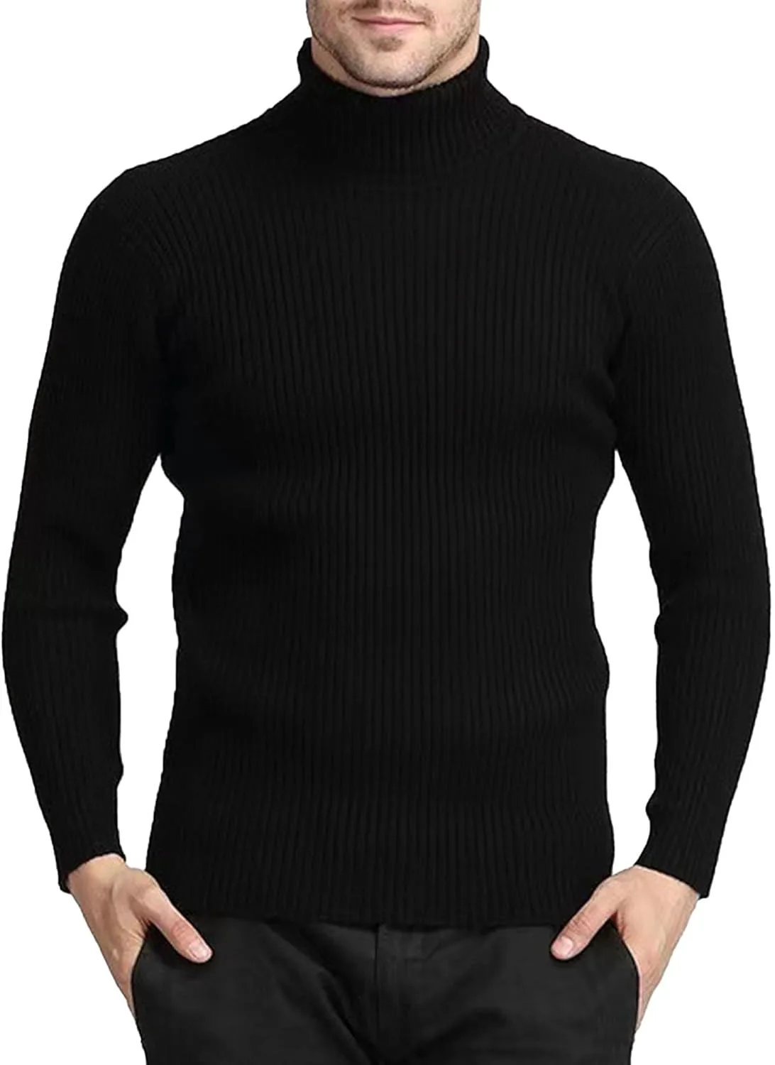 

JEShifangjiusu мужской ребристый свитер с высоким воротником Slim Fit