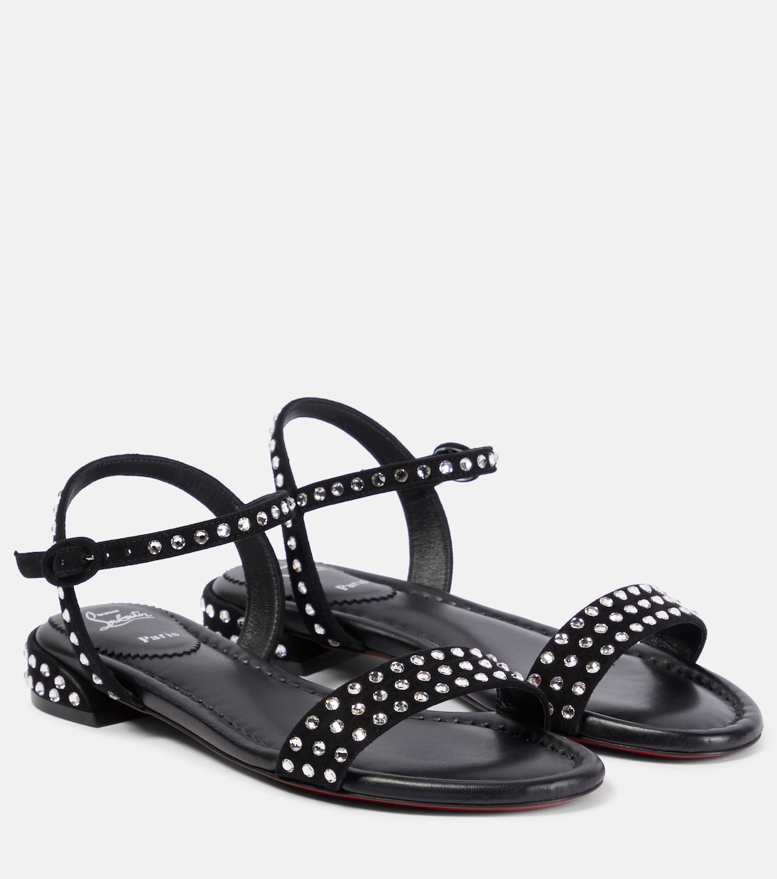 Сладкая Джейн Strass Boum замшевые сандалии Christian Louboutin, Black/Cry/Lin Black