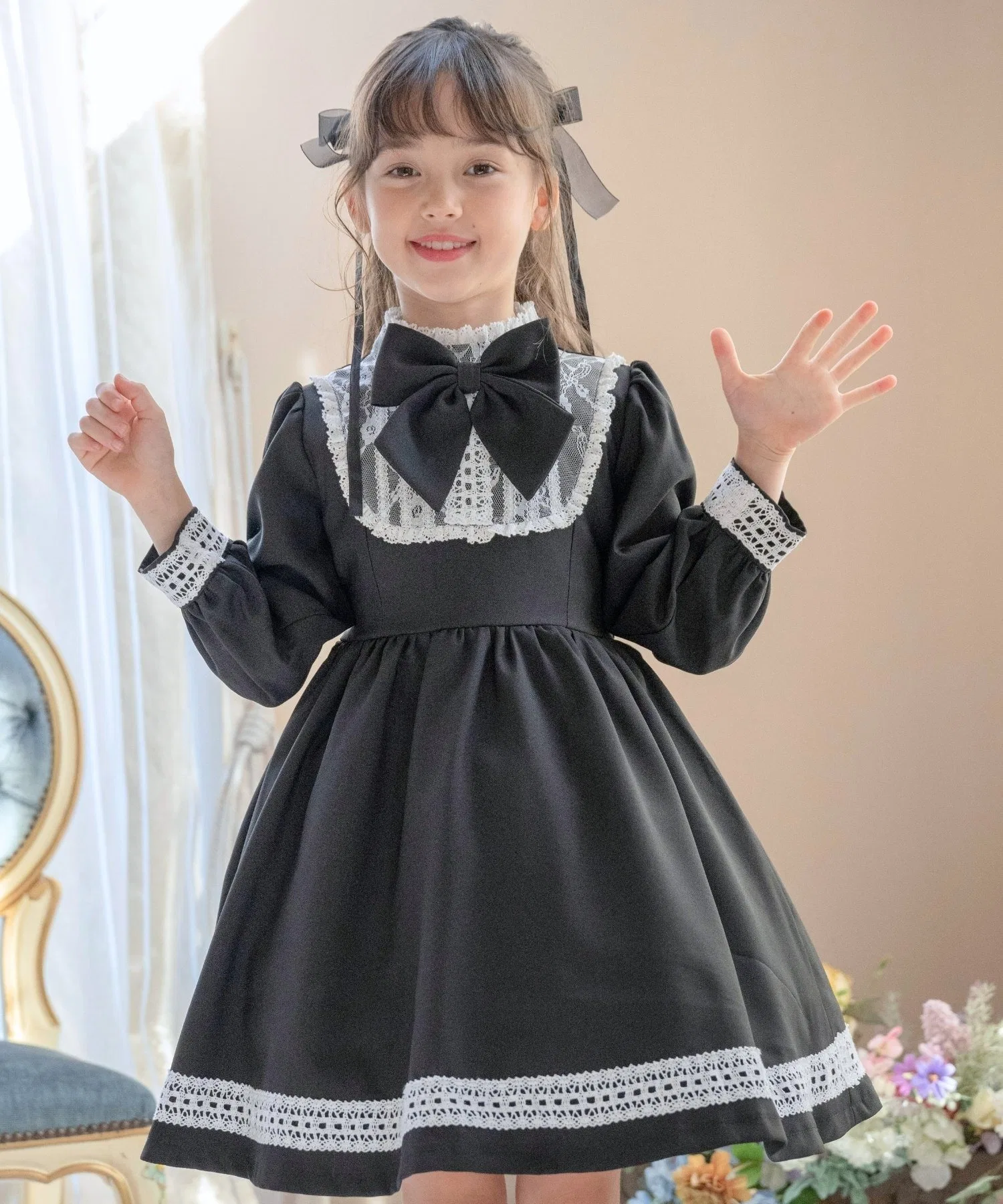 Детское платье-футляр с кружевом Catherine Cottage MARGRETHE чёрное — фото 3