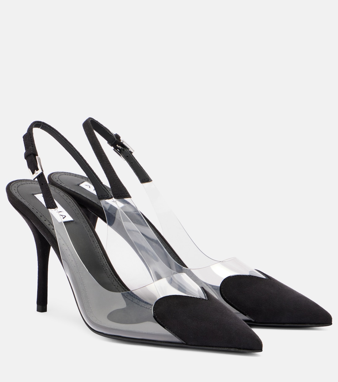 Туфли-лодочки Cœur 90 из замши и ПВХ с открытой пяткой Alaïa, Noir