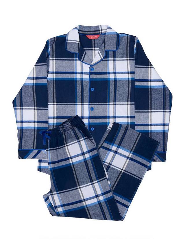Детский комплект пижамы из матового хлопка в клетку Frosty Minijammies, Navy — фото 4