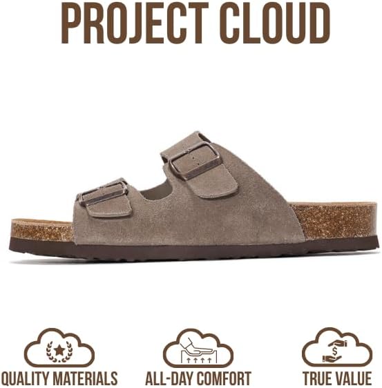 Мужские сандалии Project Cloud из 100 натуральной кожи с амортизирующей стелькой из натуральной пробки, сандалии с двумя ремешками и пряжками, летние нескользящие (Heritage), Taupe Suede — фото 3