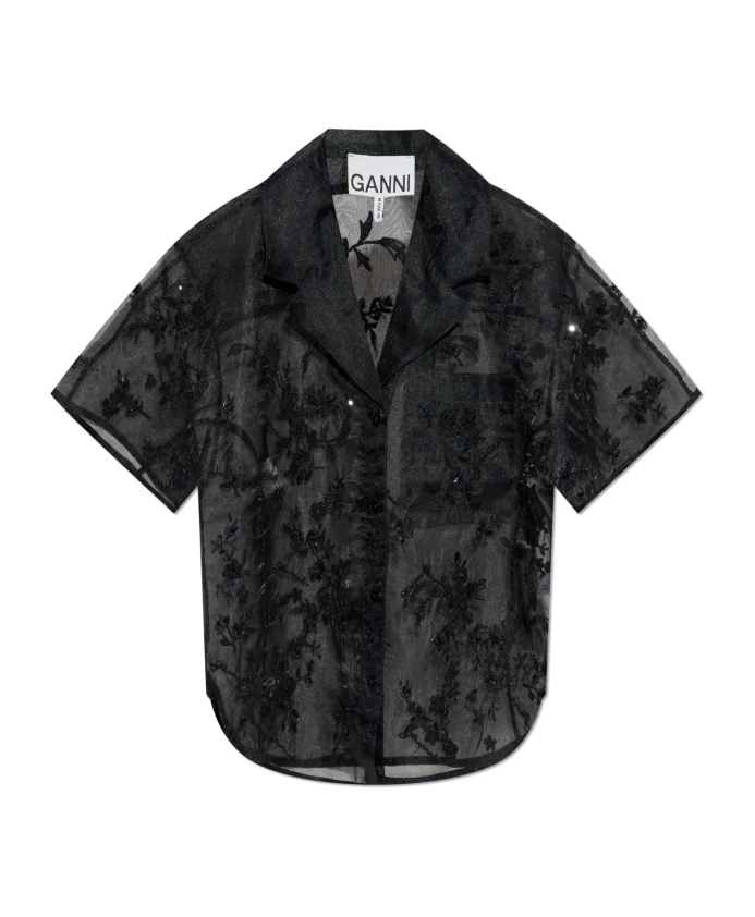 

Блузка из декорированной органзы Ganni, черный