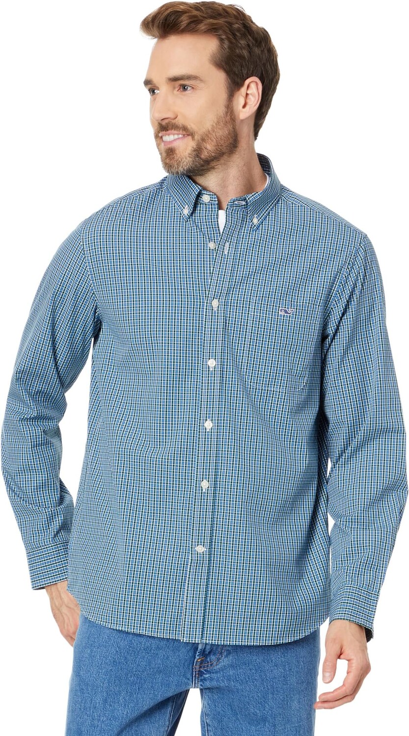 

Рубашка из эластичного поплина в небольшую клетку Vineyard Vines, цвет Check Hull Blue