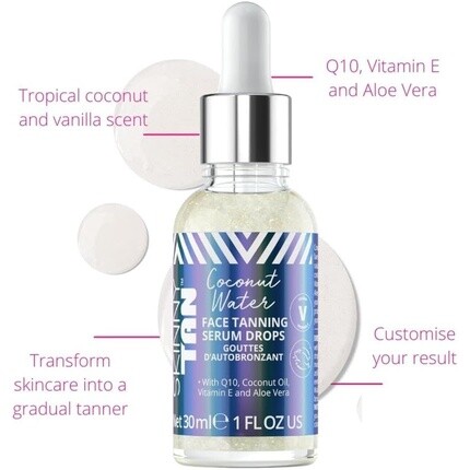 Skinny Tan Coconut Water Serum Tanning Drops Сыворотка для лица с искусственным загаром и витамином Е, придающим молодость Q10, 30 мл — фото 2