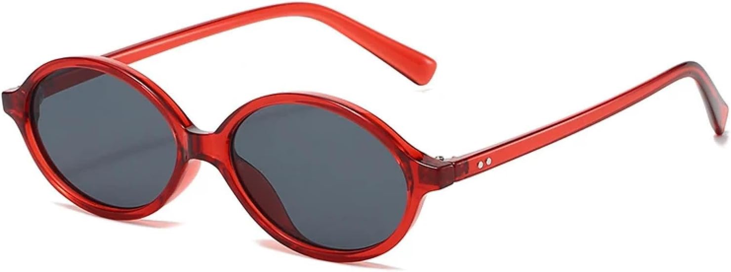 

Модные маленькие овальные солнцезащитные очки для женщин в стиле ретро-панк с заклепками, мужские солнцезащитные очки с защитой от УФ-излучения UV400 TKKTLLT, Red Grey