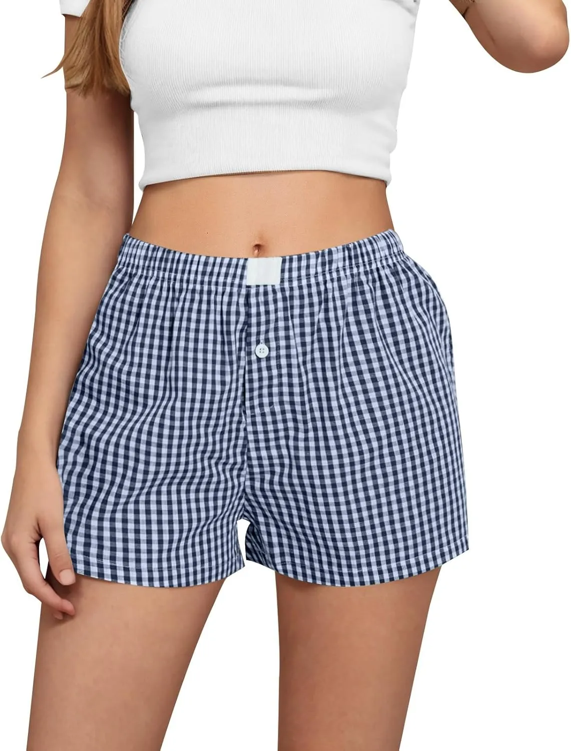 

Nathgam женские боксеры с эластичным поясом, комфортные мешковатые шорты в клетку из льна для летнего отдыха