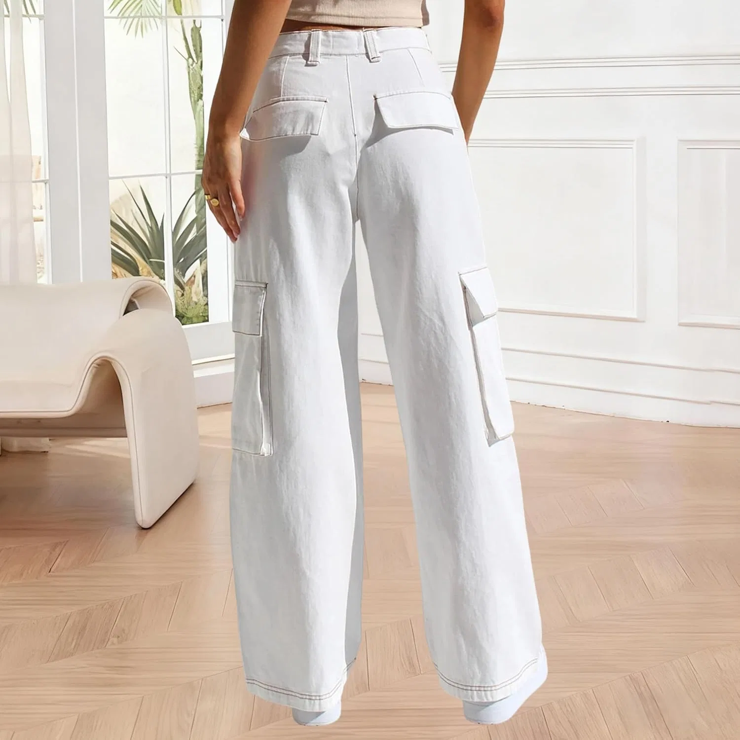 Джинсы свободные, Military, White — фото 2