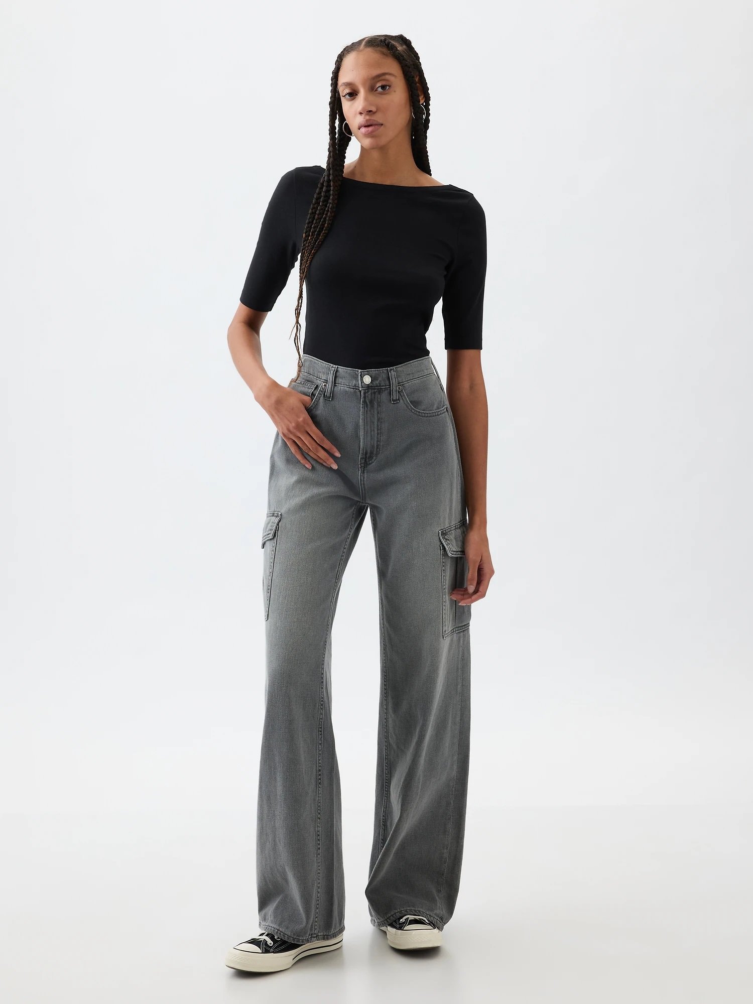 (W) Современная футболка с вырезом-лодочкой GAP, BLACK