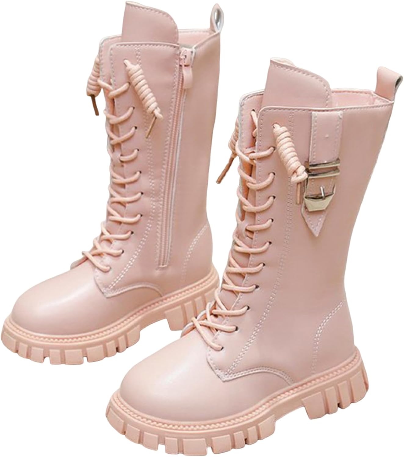 

Ботинки для девочек Милая шнуровка Верховые ботинки до середины икры Из искусственной кожи Каблук-ковбой Платформа Круглый носок Модная обувь на осень Generic, G- Pink