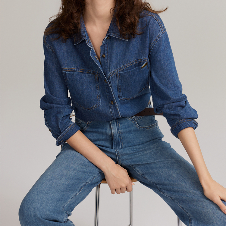 

ELLE Рубашка Women's Denim Blue Lapel Moderate Denim