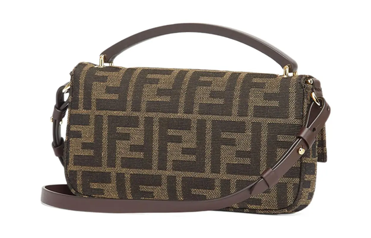 FENDI Багет из хлопка с коровьей кожей портативная черезплечная сумка для телефона обычная женская коричневая — фото 2