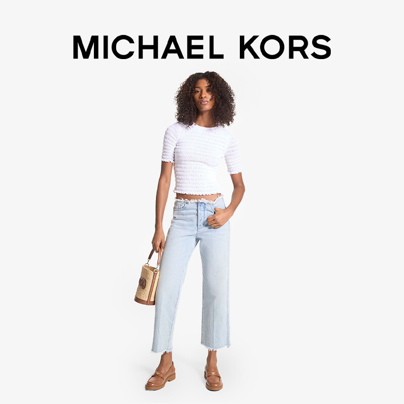 

Джинсы прямые женские Michael Kors с потертыми краями, светло-голубой