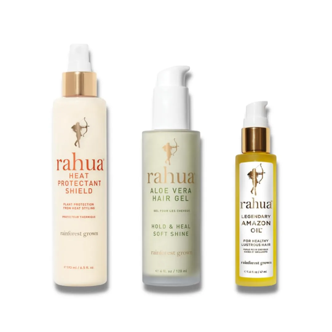 Набор Rahua Hair Essentials: легендарное масло Amazon 47 мл, термозащитный спрей 192 мл и питательный гель с алоэ вера 118 мл