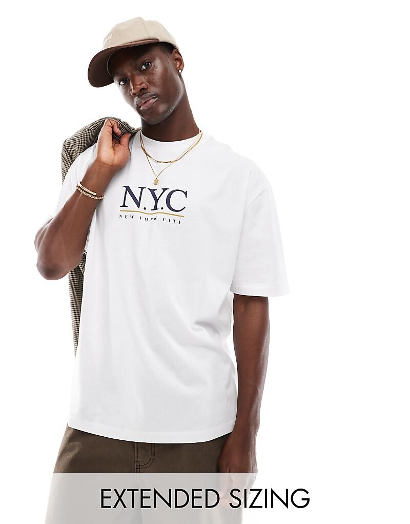 

ASOS DESIGN – белая футболка оверсайз с надписью «NYC» на груди