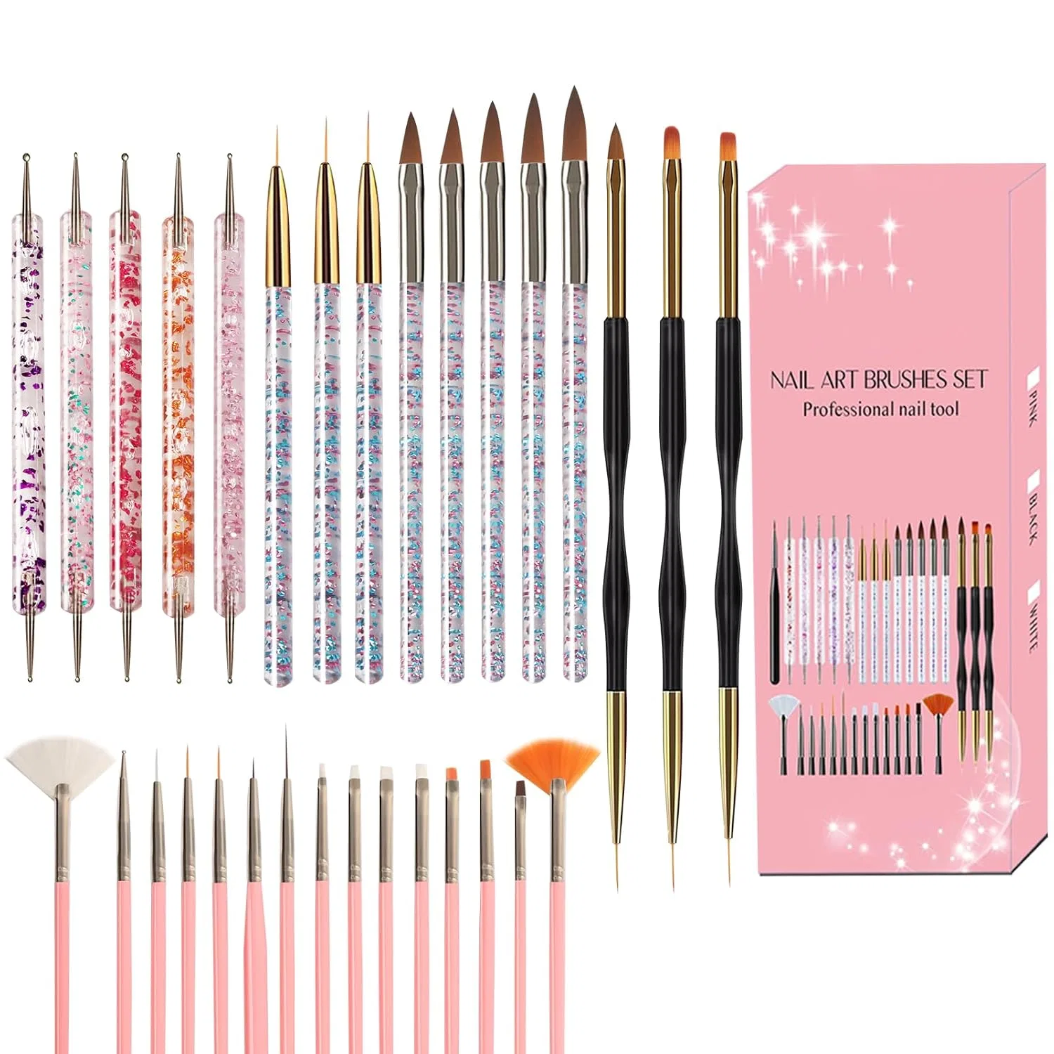 Набор кистей для дизайна ногтей, 31 шт. Sruidylady, Pack Of 31 Pink