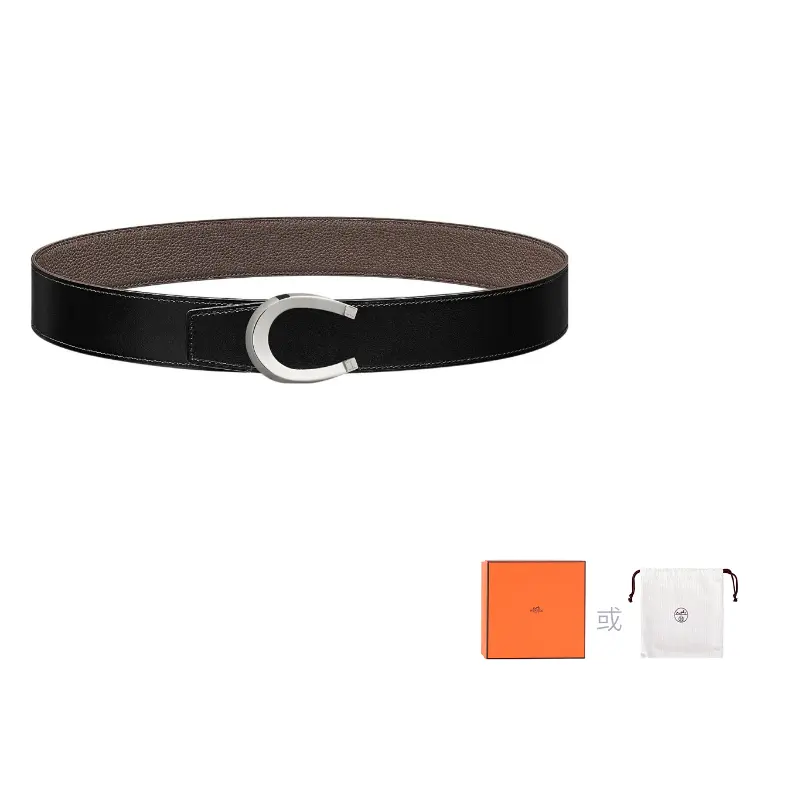 

HERMES Мужской двусторонний кожаный ремень из коровьей кожи черный и серый оловянный шириной 3,8 см, Black/Tin Gray