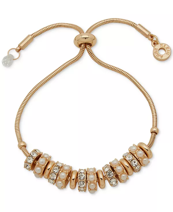 

Браслет-Слайдер "рондель" золотистого оттенка с кубическим цирконием и стеклянным кристаллом Anne Klein, pearl