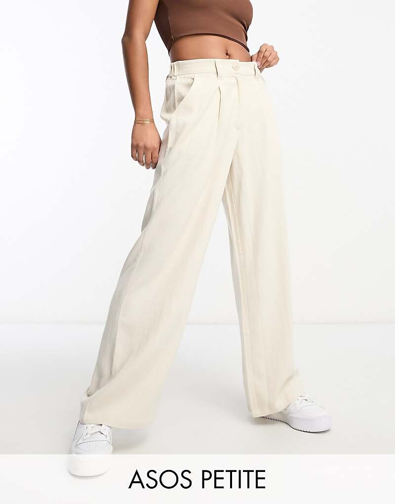 

Бежево-бежевые брюки с льняным наполнением ASOS DESIGN Petite – Dad