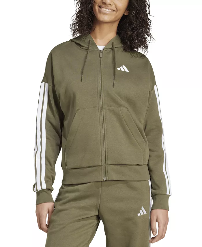 

Женская флисовая толстовка с тремя полосками и молнией Adidas, зеленый