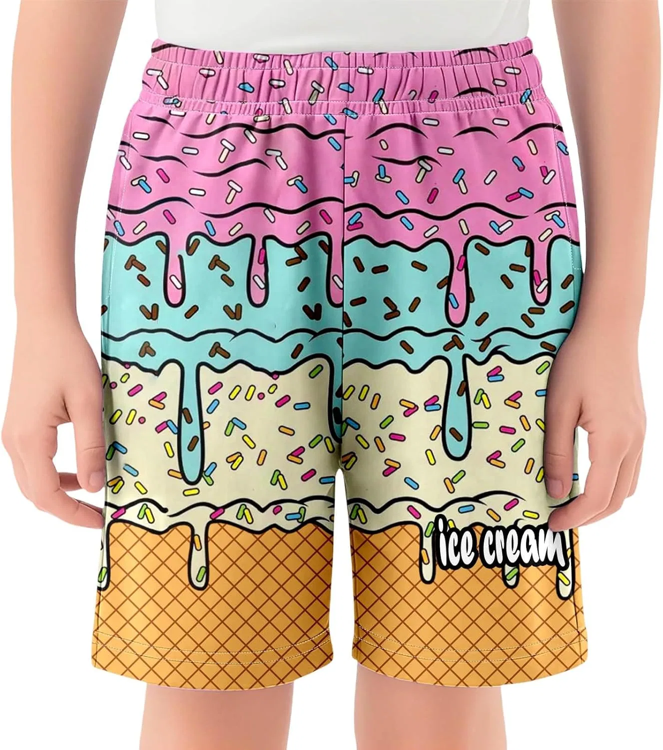 BJUTIR Плавки для мальчиков Ice Cream, вафельные или рожковые, быстросохнущие, комплект из 2 штук, пляжные шорты для малышей 2-16 лет — фото 2