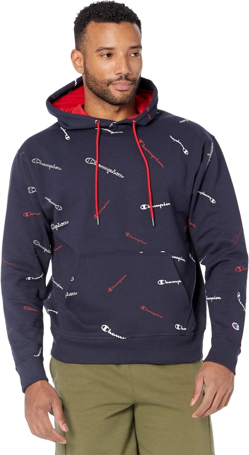 

Худи Champion Powerblend All Over Print Hoodie, цвет Tossed Script Navy