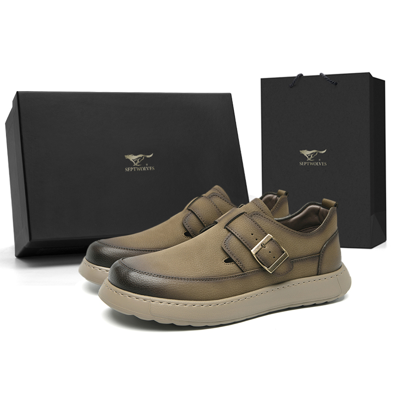 

SEPTWOLVES Мужские повседневные туфли мужские низкие черные/хаки, цвет Khaki (Standard Leather Shoe Size)