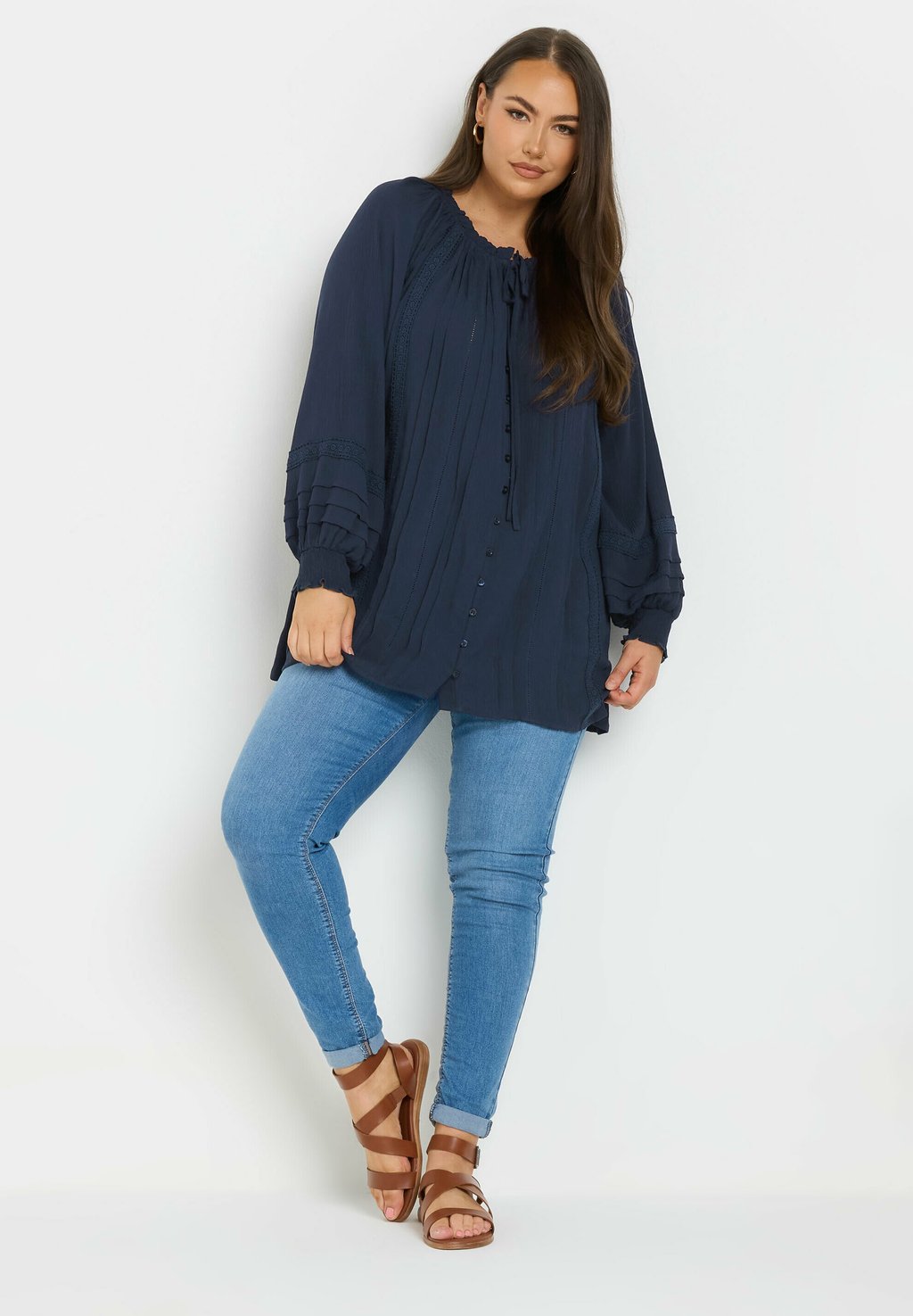 

Блуза TRIM TIE NECK Yours Clothing, темно-синий