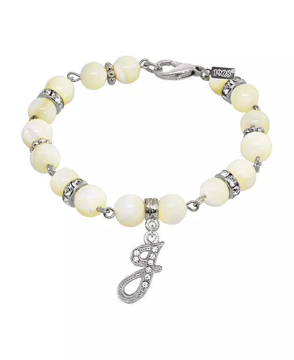 

Браслет с застежкой-инициалом из искусственного перламутра серебристого оттенка 2028, white-j