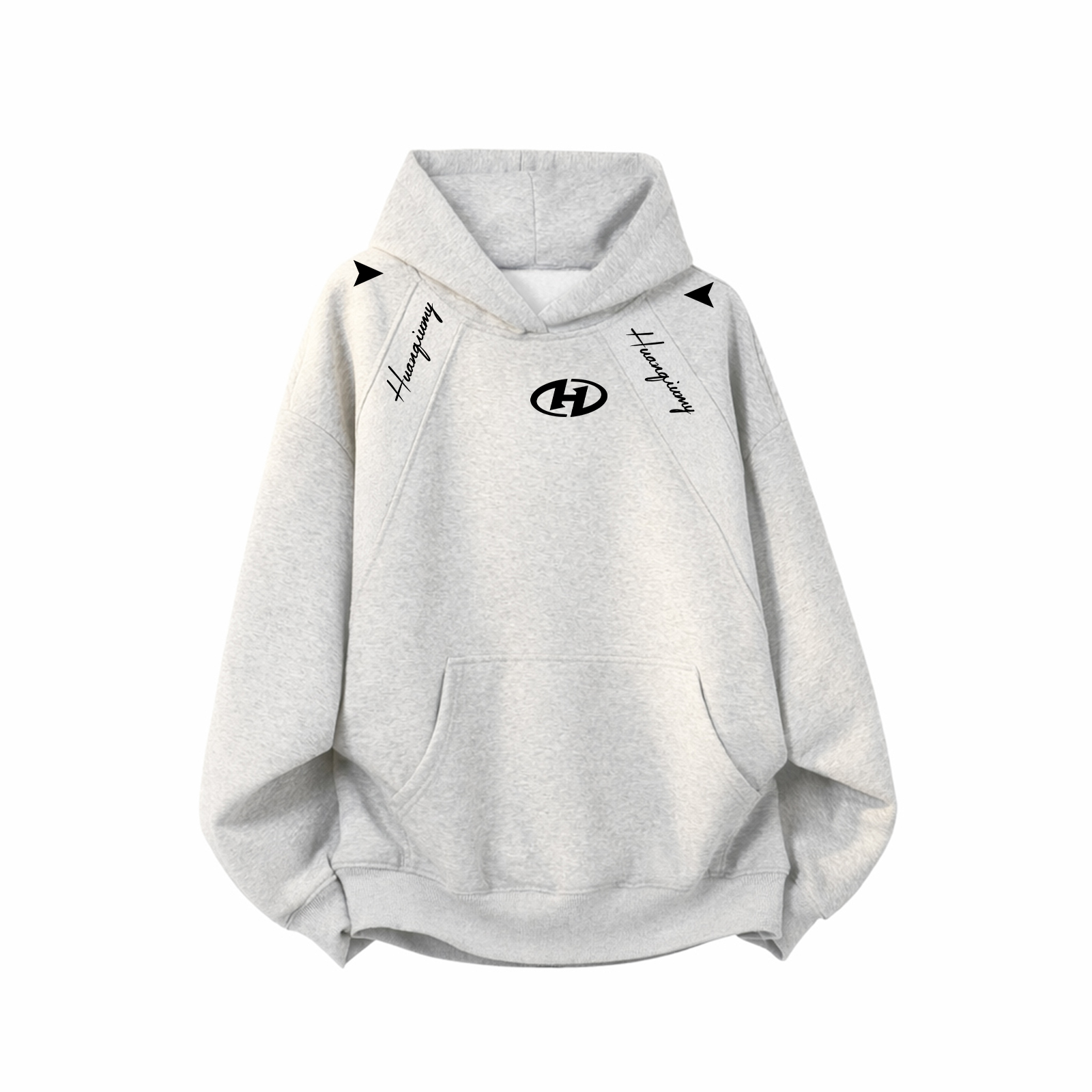 

Толстовка Unisex Hooded Moderate Heavyweight HUANQIU, белый heather серый (fleece-lined)