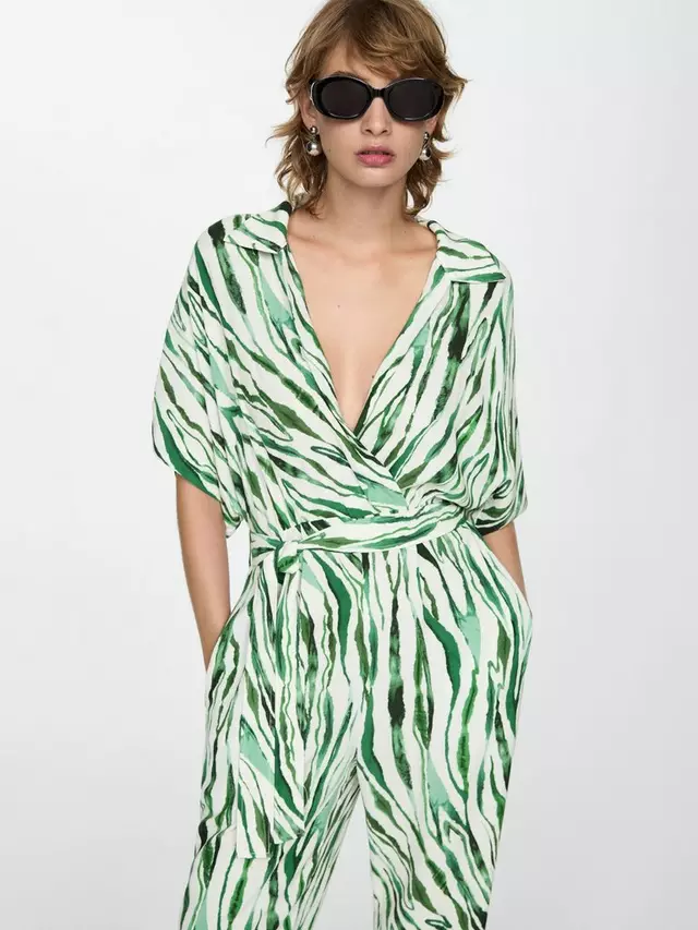 

Комбинезон Mango Belice Abstract Stripe, цвет natural white/green