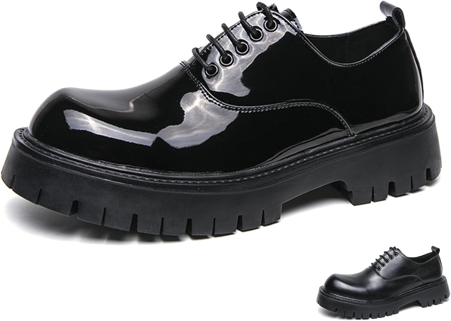 

Мужские кожаные оксфорды с платформой и шнуровкой, модные классические туфли с круглым носком, низкие подошвы с рельефом, удобные повседневные и деловые формальные туфли Zeberfi, черный