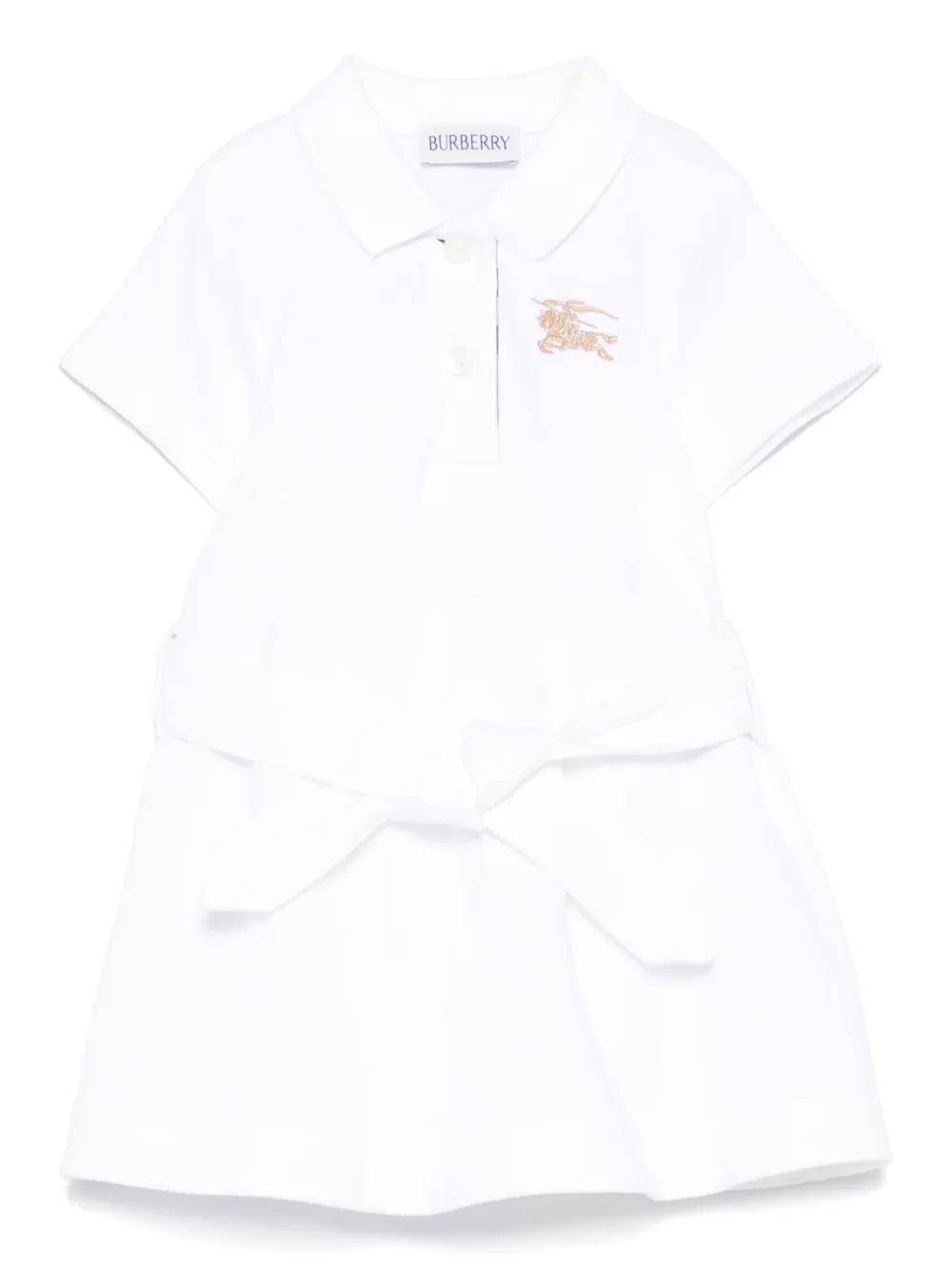 

Платье с вышитым логотипом BURBERRY KIDS, белый