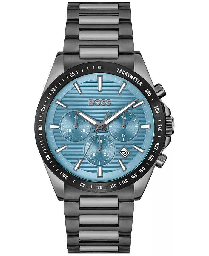 

Мужские часы Strike Quartz Chronograph с ионным покрытием, серый корпус из нержавеющей стали, 41 мм Hugo Boss