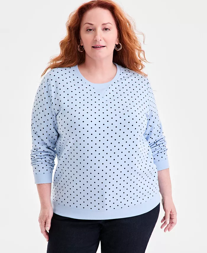 

Флисовый топ с круглым вырезом и длинными рукавами больших размеров Style & Co, синий