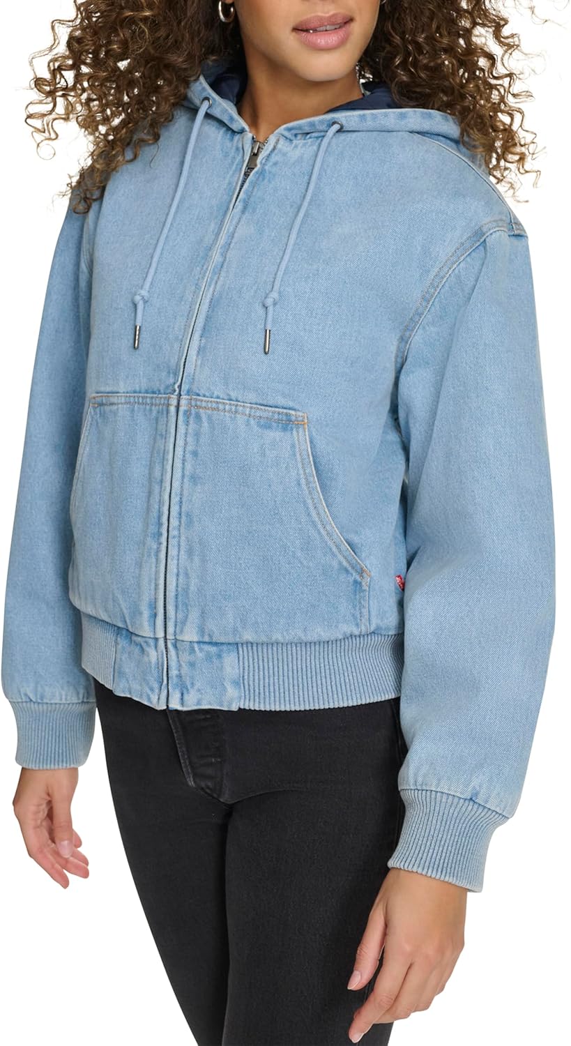 Женская куртка-бомбер Levi's Workwear Hoody Bomber (стандартные и большие размеры), Light Wash Denim (Filled) — фото 3