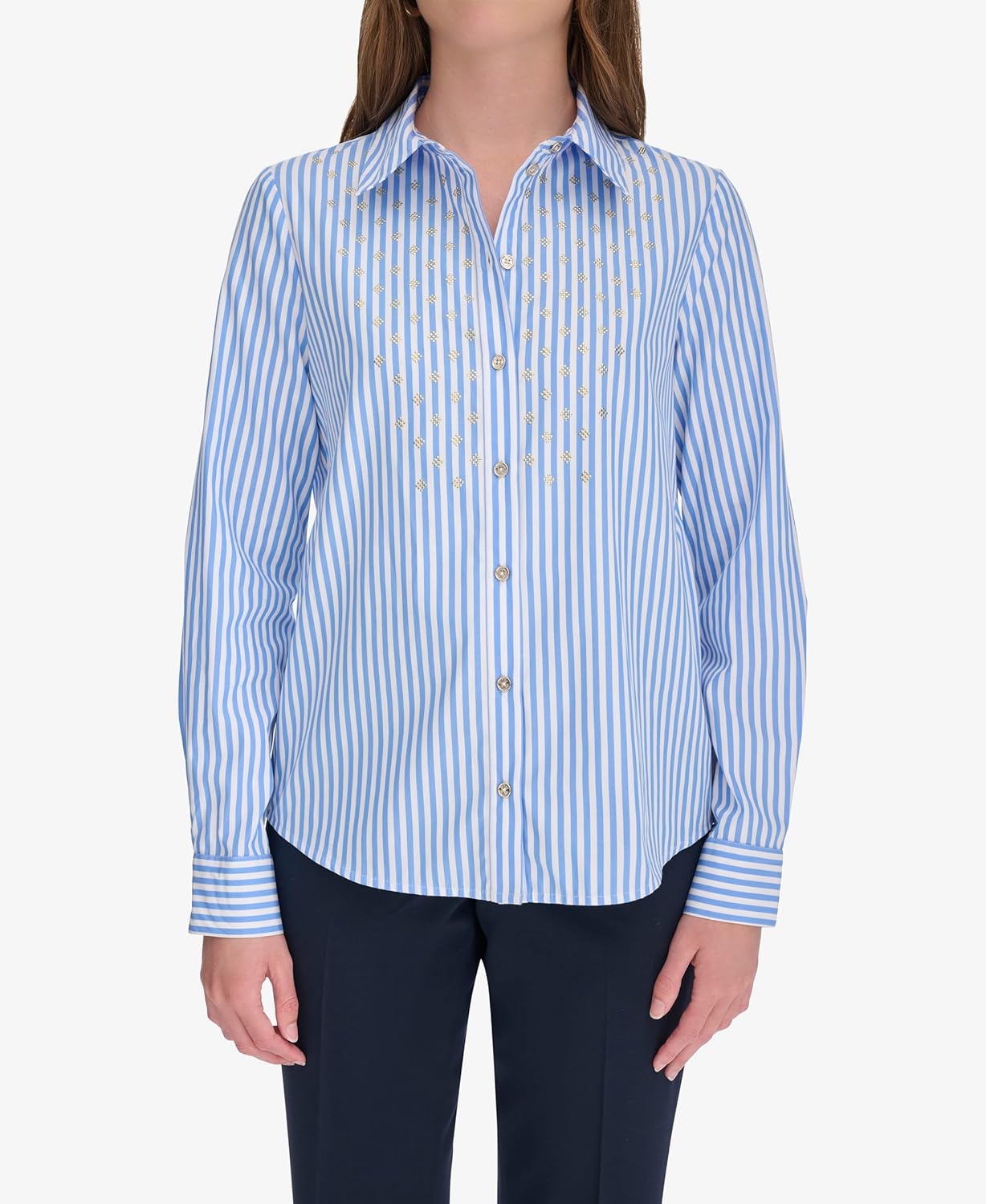 Женский топ Tommy Hilfiger с длинными рукавами и воротником Hotfix, French Blue/Bright White — фото 2